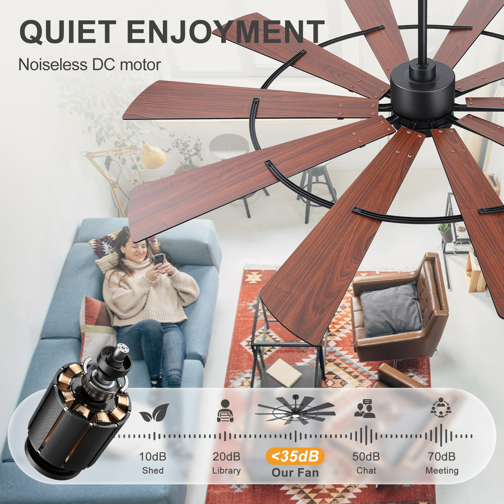 62/72 Inch Modern Ceiling Fan with LED Light and Remote, Dual Finish Blades, Ultra Quiet DC Motor, 6-Speed Ceiling Fan for Large Rooms