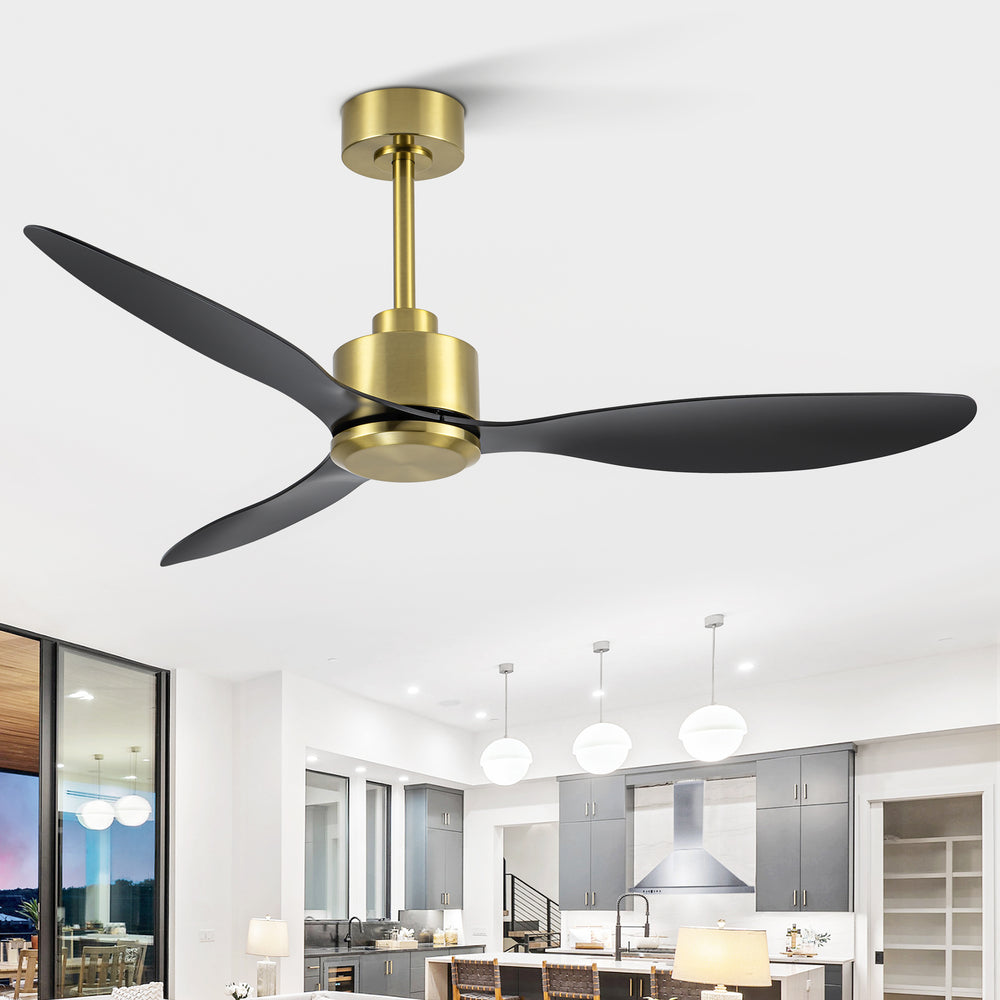 52-Inch Ceiling Fan without Light, 3 ABS Blades, Remote Control with 6 Speeds, Reverse Function, Timer, Quiet DC Motor, Includes 5" & 10" Downrods, Ideal for Dining, Bedroom, and Living Room