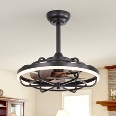 19.7-inch Caged Ceiling Fan with Light – Matte Black Finish, Quiet DC Motor, Remote Control,5 ABS Blades, Dimmable LED with 3 Color Temperatures,2 Downrods Included（6" & 10" ）