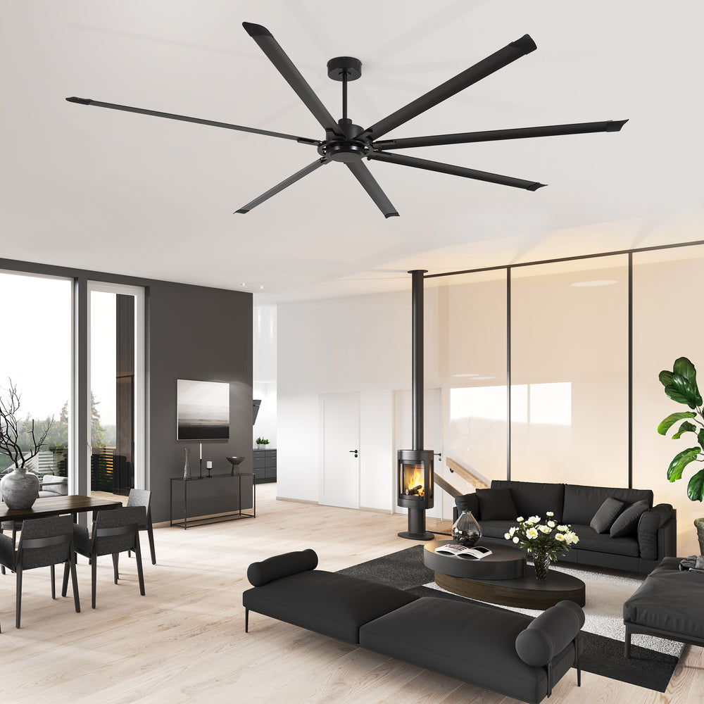 120 Inch Large Industrial Ceiling Fan with 8 Aluminum Blades No Light, Quiet Reversible DC Motor, 6 Speeds, Remote Control, Black, Warehouse Garage Commercial Ceiling Fan