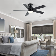 42-inch Flush Mount Ceiling Fan with 5 Reversible Blades, 18W LED Light, Quiet 6-Speed DC Motor, Remote Control & 3 Color Temps (3000K/4500K/6000K)