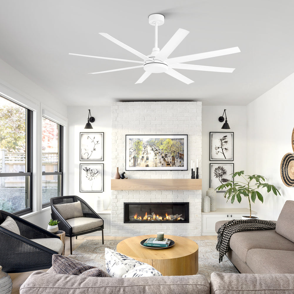 65-Inch Industrial Ceiling Fan, No Light with Remote, 8 ABS Blades, Quiet Reversible DC Motor, 6-Speed, Timer Function