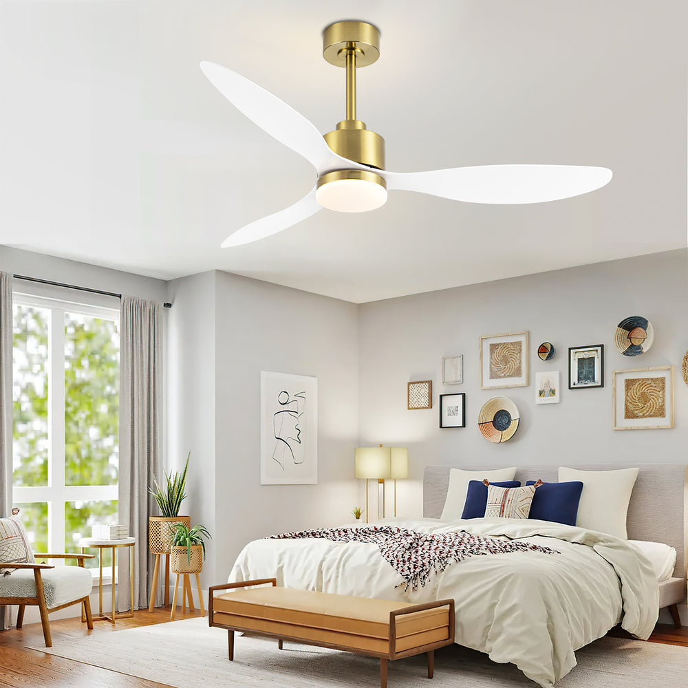 52-Inch Modern Ceiling Fan with Light, 3 ABS Blades, 18W LED with 3 Color Temperatures, Remote Control with 6 Speeds, Reverse Function, Timer, Quiet DC Motor, Includes 5" & 10" Downrods, Ideal for Dining, Bedroom, and Living Room