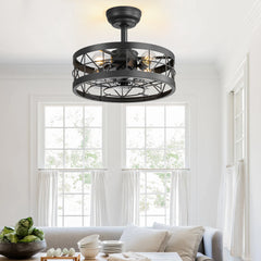 16.5-in Black Enclosed Caged Ceiling Fan with Remote Light(7-blade)