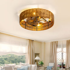 19-in Rattan Shade Low Profile Ceiling Fan with Remote Control(7-Blade)