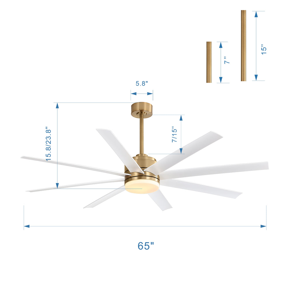 Annette 65 in. Integrated LED Indoor Gold Black-Blade Ceiling Fans with Light and Remote Control