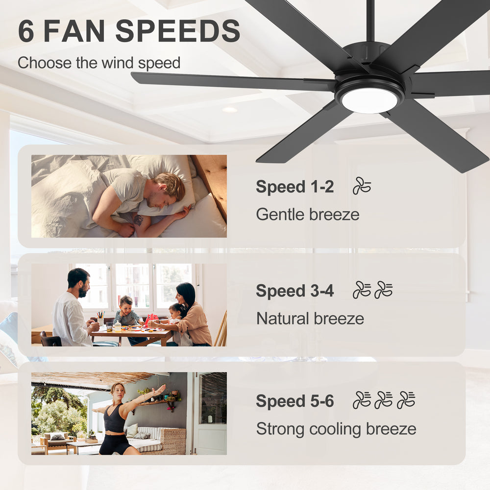 Modern 60" Ceiling Fan with LED Light, Remote Control, Quiet DC Motor, 6-Speed Reversible Fan, Dimmable Lighting, Timer for Bedroom