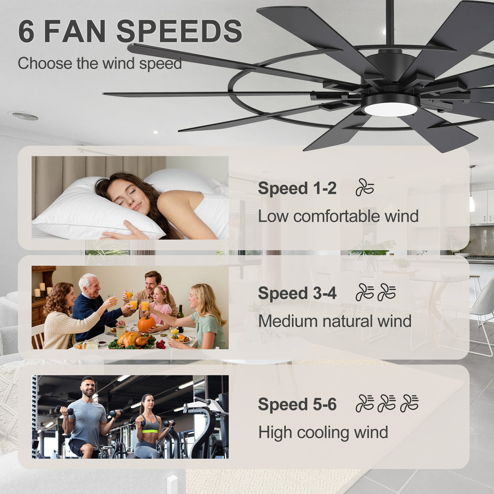 62/72 Inch Modern Ceiling Fan with LED Light and Remote, Dual Finish Blades, Ultra Quiet DC Motor, 6-Speed Ceiling Fan for Large Rooms