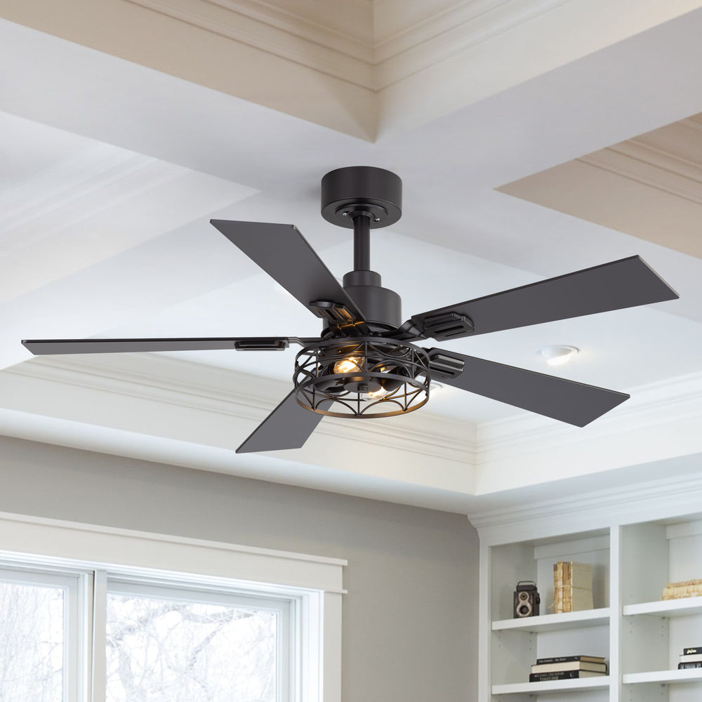 42-inch Ceiling Fan with Distressed White or Matte Black Finish, 5 Reversible Blades, Quiet DC Motor, Remote Control,6" Downrod