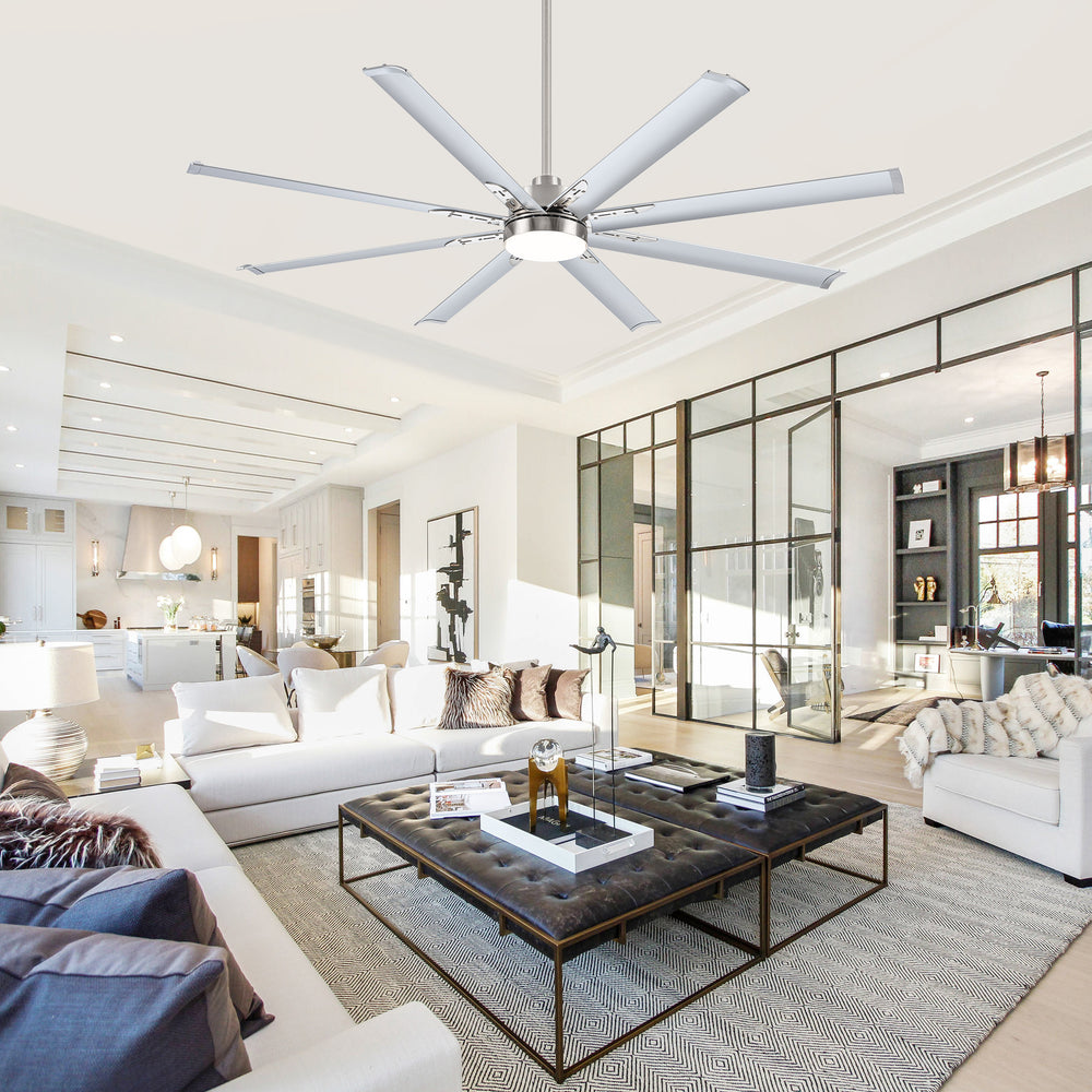 72-Inch Modern Ceiling Fan with Remote, Reversible Powerful DC Motor, 8 Aluminum Blades, 6-Speed, Dual Downrods（7“&24”）, LED Light Kit with 3 Color Temps(3000K/4500K/6000K), Black/Gold Black/White/Gold White Finish for Large Room