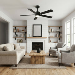 52-Inch Smart Ceiling Fan with Remote/APP/Alexa Control,Dimmable 3CCT (3000K/4000K/5700K), Quiet DC Motor, 6 Speeds, Reversible, Matte Black for Bedroom Living Room