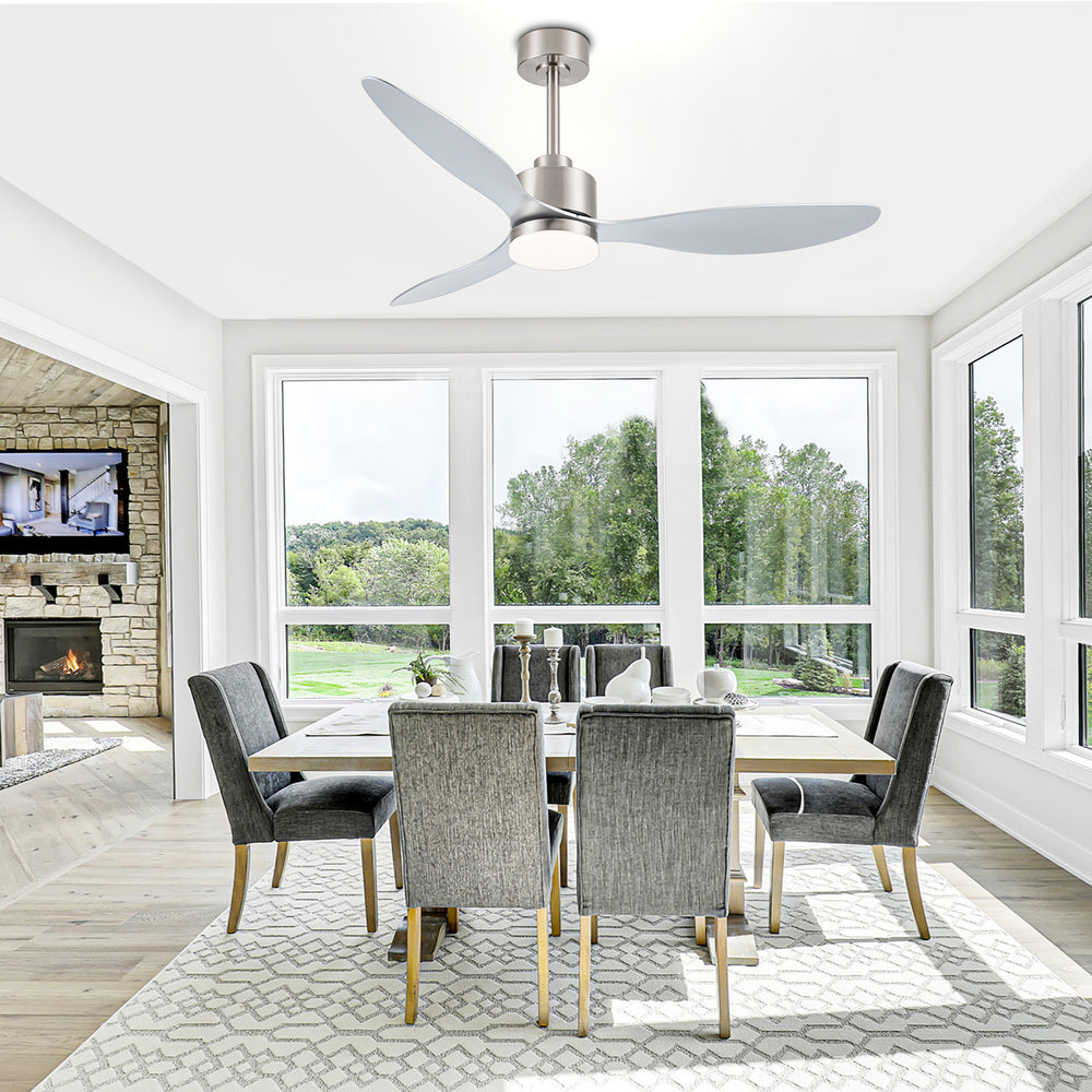 52-Inch Modern Ceiling Fan with Light, 3 ABS Blades, 18W LED with 3 Color Temperatures, Remote Control with 6 Speeds, Reverse Function, Timer, Quiet DC Motor, Includes 5" & 10" Downrods, Ideal for Dining, Bedroom, and Living Room