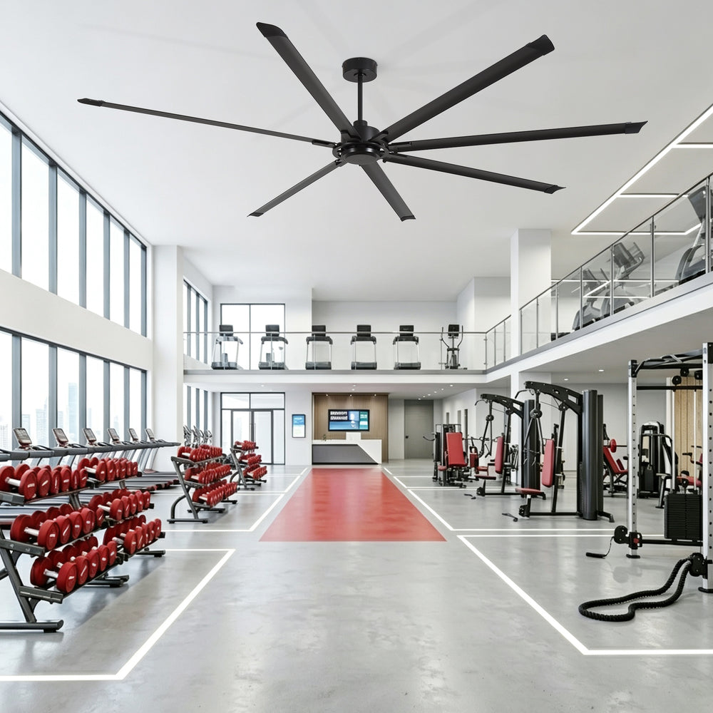 120 Inch Large Industrial Ceiling Fan with 8 Aluminum Blades No Light, Quiet Reversible DC Motor, 6 Speeds, Remote Control, Black, Warehouse Garage Commercial Ceiling Fan