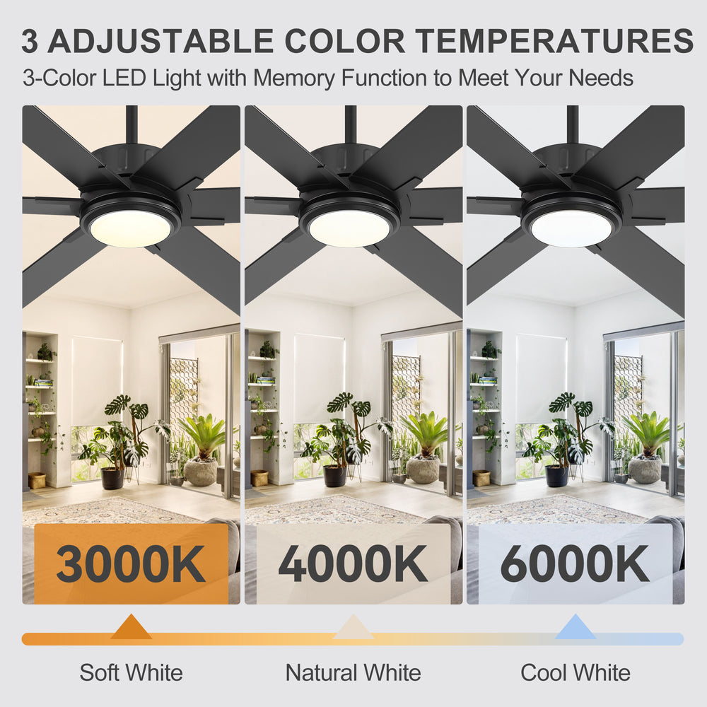 Modern 60" Ceiling Fan with LED Light, Remote Control, Quiet DC Motor, 6-Speed Reversible Fan, Dimmable Lighting, Timer for Bedroom