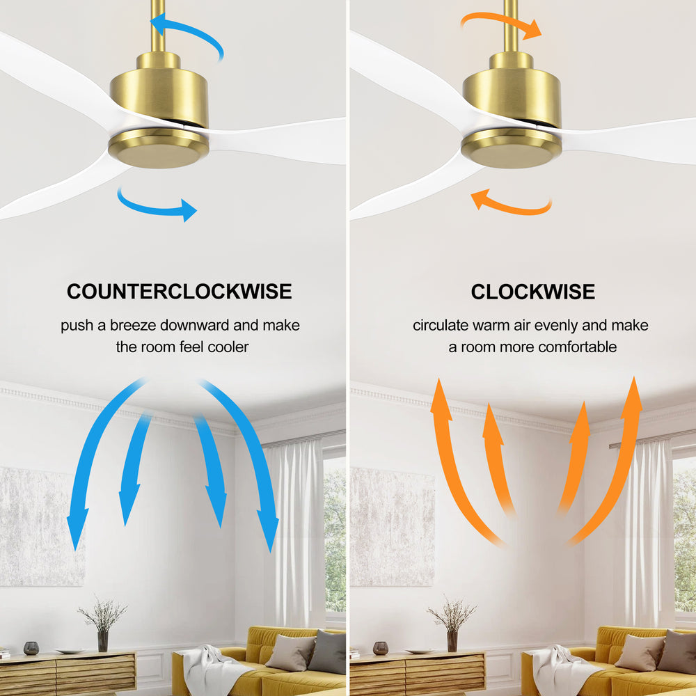 52-Inch Ceiling Fan without Light, 3 ABS Blades, Remote Control with 6 Speeds, Reverse Function, Timer, Quiet DC Motor, Includes 5" & 10" Downrods, Ideal for Dining, Bedroom, and Living Room