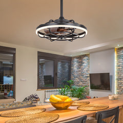 19.7-inch Caged Ceiling Fan with Light – Matte Black Finish, Quiet DC Motor, Remote Control,5 ABS Blades, Dimmable LED with 3 Color Temperatures,2 Downrods Included（6" & 10" ）