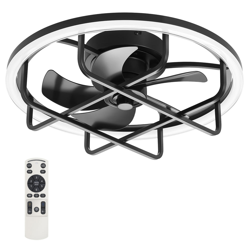 20-Inch Ceiling Fan with Light, Low Profile Flush Mount or Downrod, DC Motor, 6 Speeds, RGB & 3CCT Dimmable LED, Remote Control, Matte Black