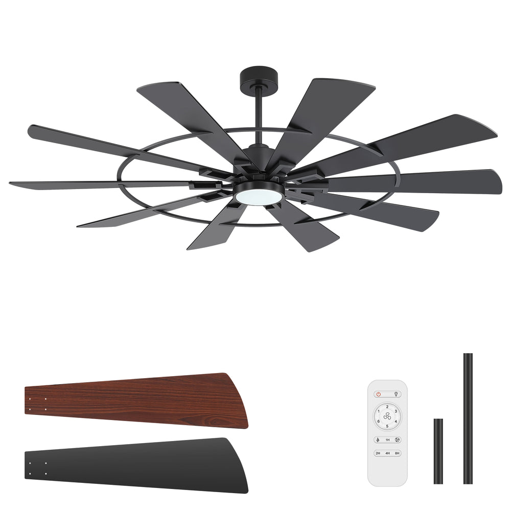 62/72 Inch Modern Ceiling Fan with LED Light and Remote, Dual Finish Blades, Ultra Quiet DC Motor, 6-Speed Ceiling Fan for Large Rooms