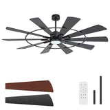 Raven 62/72 Inch 10-Blade Ceiling Fan With Light & Remote