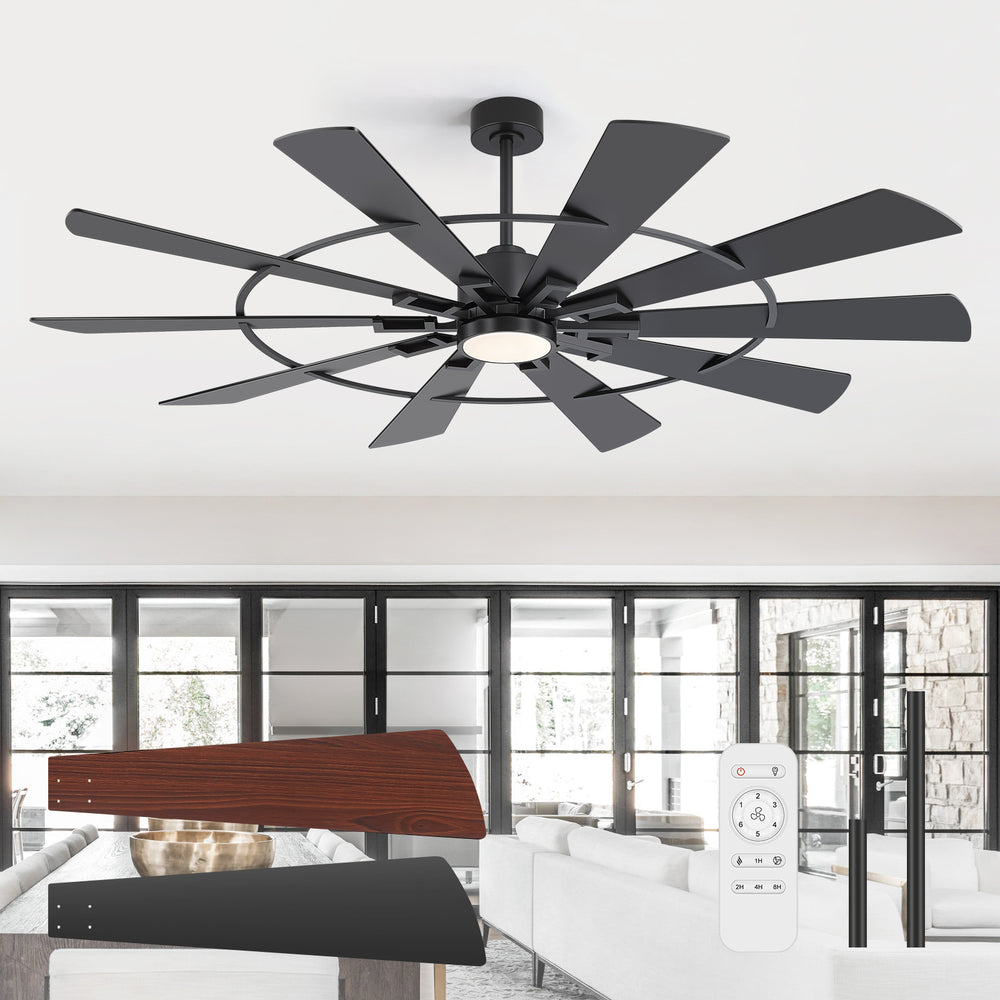 62/72 Inch Modern Ceiling Fan with LED Light and Remote, Dual Finish Blades, Ultra Quiet DC Motor, 6-Speed Ceiling Fan for Large Rooms