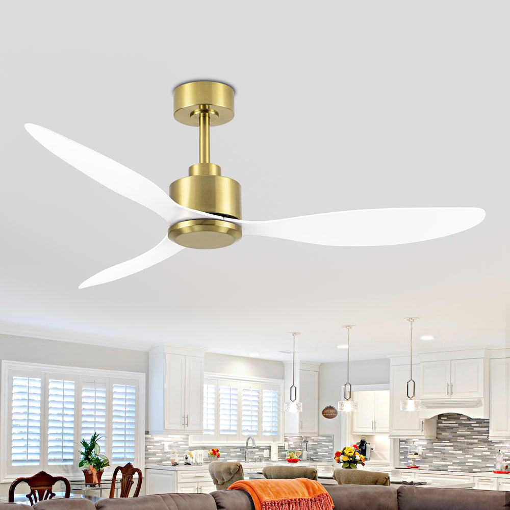 52-Inch Ceiling Fan without Light, 3 ABS Blades, Remote Control with 6 Speeds, Reverse Function, Timer, Quiet DC Motor, Includes 5" & 10" Downrods, Ideal for Dining, Bedroom, and Living Room