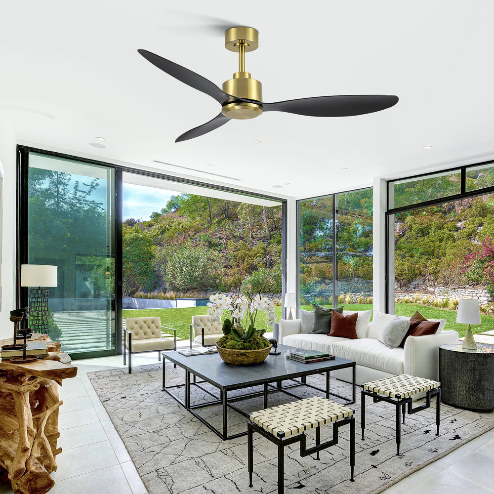 52-Inch Ceiling Fan without Light, 3 ABS Blades, Remote Control with 6 Speeds, Reverse Function, Timer, Quiet DC Motor, Includes 5" & 10" Downrods, Ideal for Dining, Bedroom, and Living Room