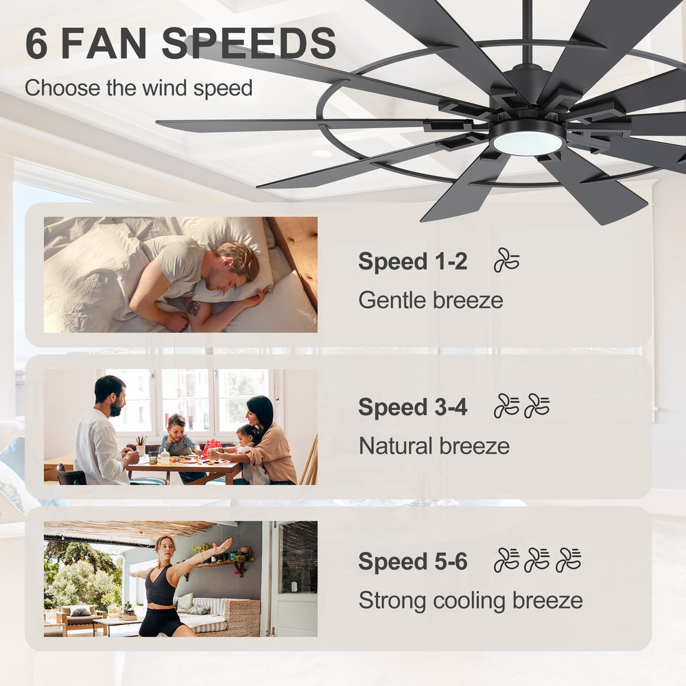 62/72 Inch Modern Ceiling Fan with LED Light and Remote, Dual Finish Blades, Ultra Quiet DC Motor, 6-Speed Ceiling Fan for Large Rooms