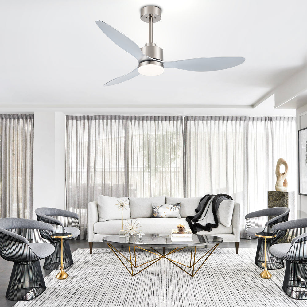 52-Inch Modern Ceiling Fan with Light, 3 ABS Blades, 18W LED with 3 Color Temperatures, Remote Control with 6 Speeds, Reverse Function, Timer, Quiet DC Motor, Includes 5" & 10" Downrods, Ideal for Dining, Bedroom, and Living Room