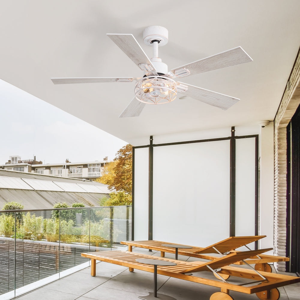 42-inch Ceiling Fan with Distressed White or Matte Black Finish, 5 Reversible Blades, Quiet DC Motor, Remote Control,6" Downrod