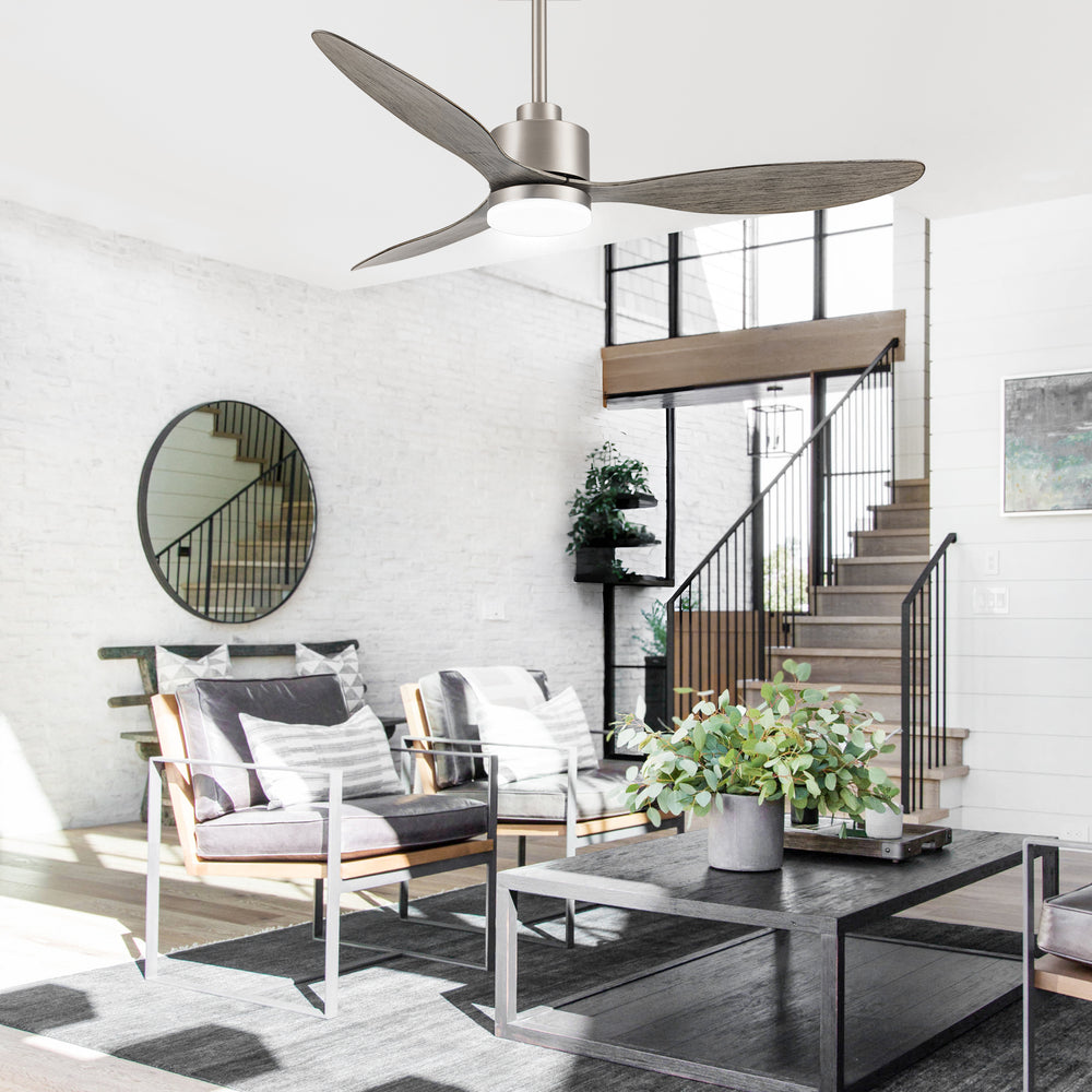 52-Inch Modern Ceiling Fan with Light, 3 ABS Blades, 18W LED with 3 Color Temperatures, Remote Control with 6 Speeds, Reverse Function, Timer, Quiet DC Motor, Includes 5" & 10" Downrods, Ideal for Dining, Bedroom, and Living Room