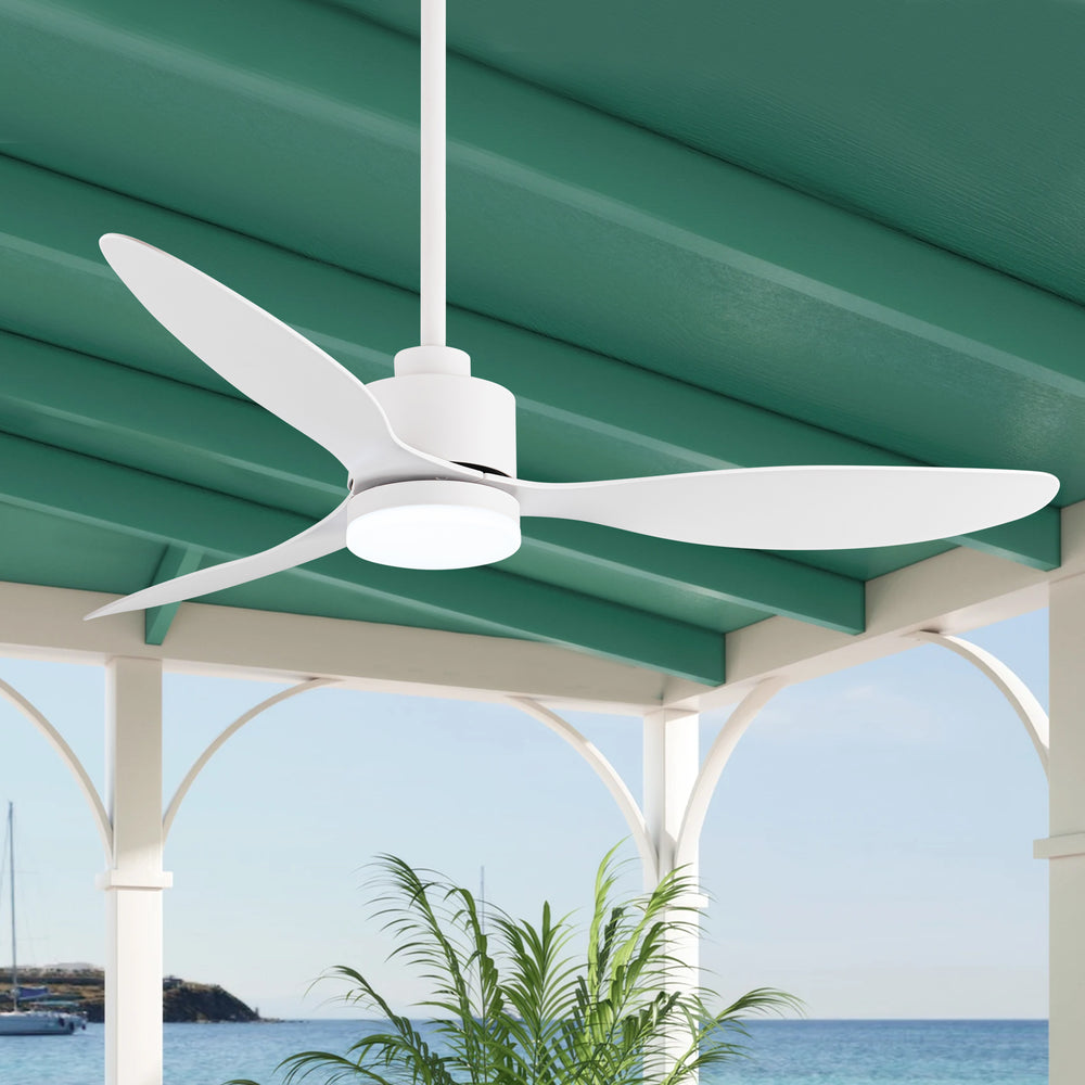 52-Inch Modern Ceiling Fan with Light, 3 ABS Blades, 18W LED with 3 Color Temperatures, Remote Control with 6 Speeds, Reverse Function, Timer, Quiet DC Motor, Includes 5" & 10" Downrods, Ideal for Dining, Bedroom, and Living Room