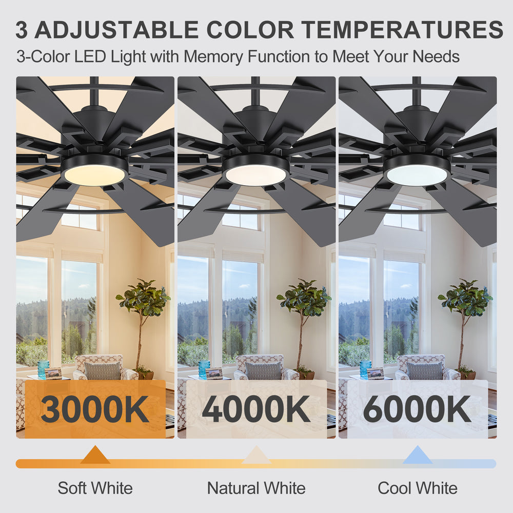 62/72 Inch Modern Ceiling Fan with LED Light and Remote, Dual Finish Blades, Ultra Quiet DC Motor, 6-Speed Ceiling Fan for Large Rooms