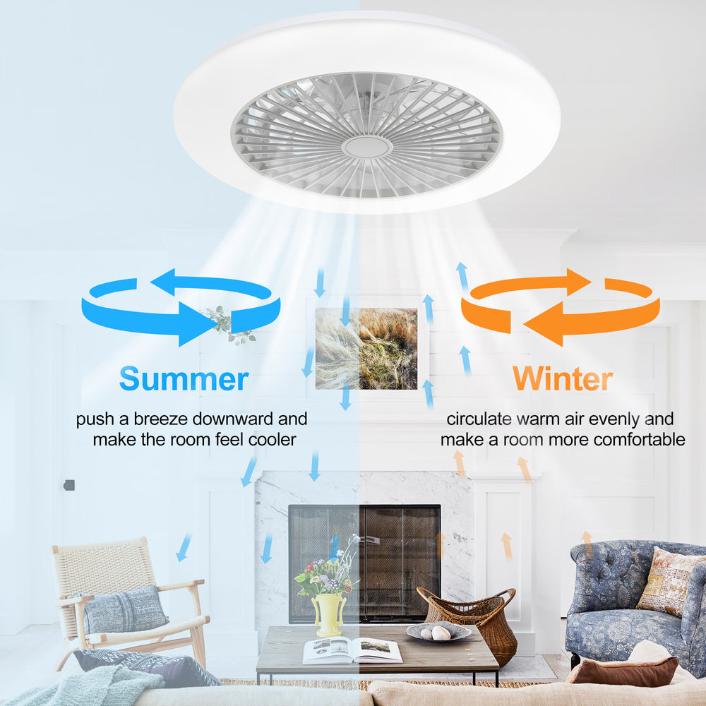19 Inch Enclosed Low Profile RGB Ceiling Fan Works with Alexa/Google/APP