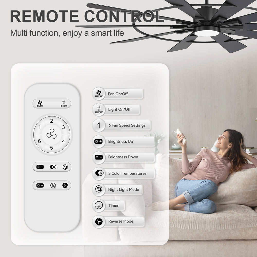 62/72 Inch Modern Ceiling Fan with LED Light and Remote, Dual Finish Blades, Ultra Quiet DC Motor, 6-Speed Ceiling Fan for Large Rooms