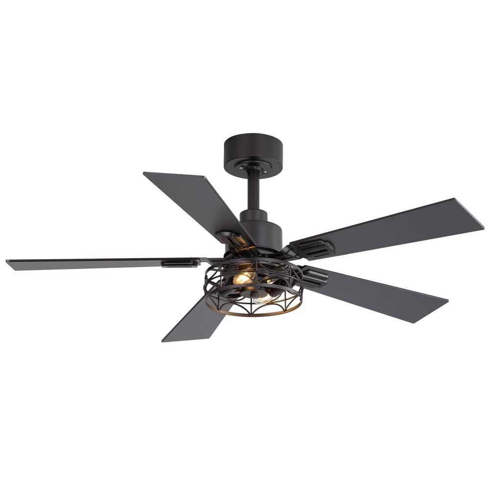 42-inch Ceiling Fan with Distressed White or Matte Black Finish, 5 Reversible Blades, Quiet DC Motor, Remote Control,6" Downrod