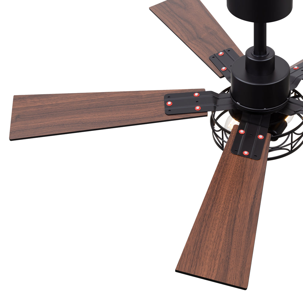 42-inch Ceiling Fan with Distressed White or Matte Black Finish, 5 Reversible Blades, Quiet DC Motor, Remote Control,6" Downrod