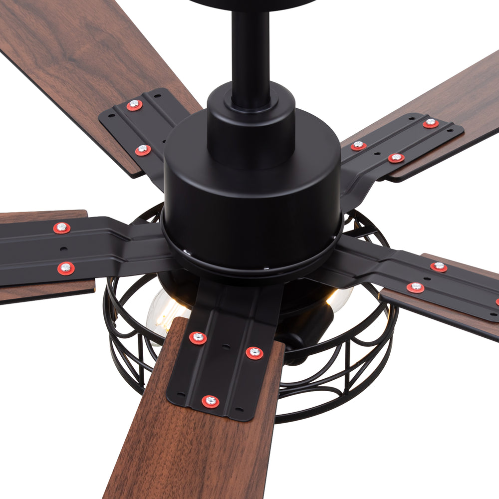 42-inch Ceiling Fan with Distressed White or Matte Black Finish, 5 Reversible Blades, Quiet DC Motor, Remote Control,6" Downrod