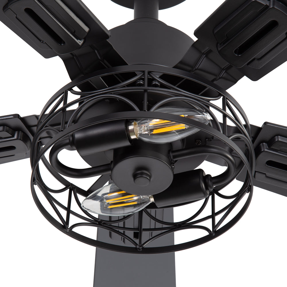 42-inch Ceiling Fan with Distressed White or Matte Black Finish, 5 Reversible Blades, Quiet DC Motor, Remote Control,6" Downrod