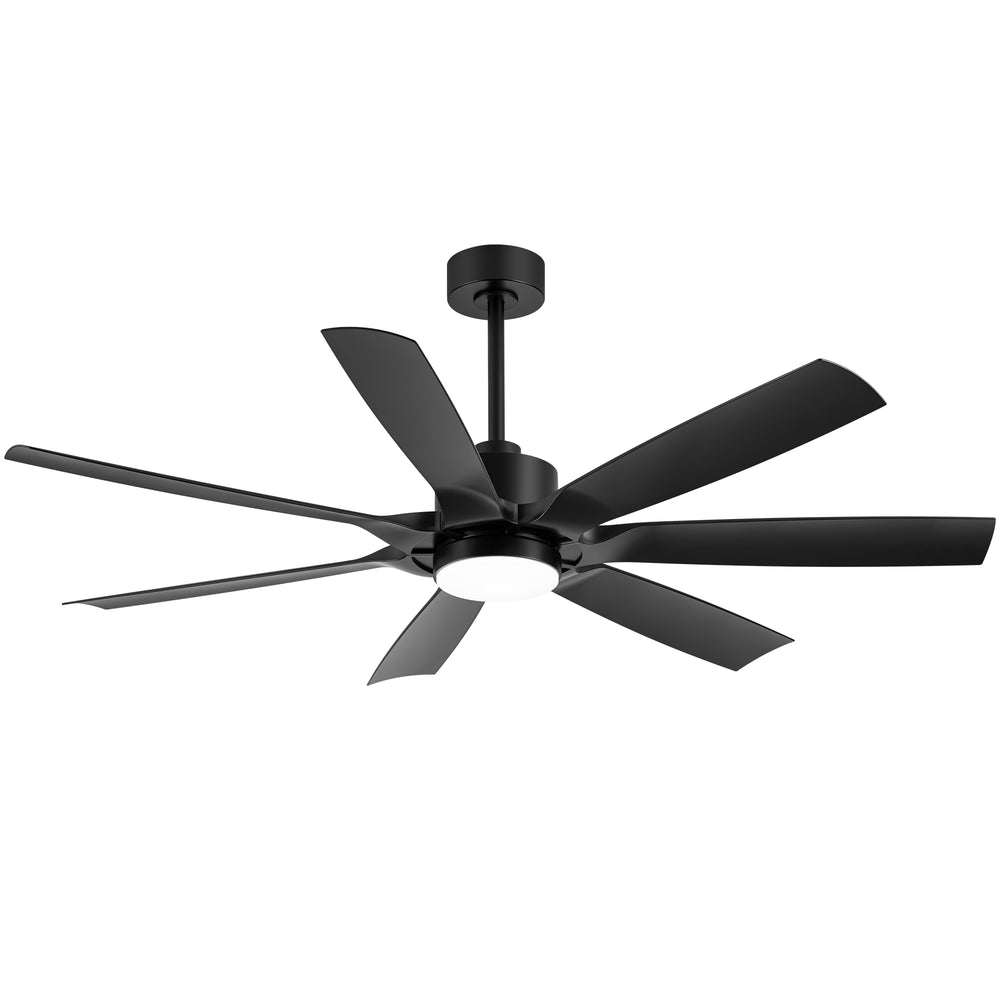 60-inch Modern Matte Black 7-Blade Ceiling Fan with 18W LED Light, 6-Speed DC Motor,Remote,3 Color Temps and Dual Downrods (6" & 12")