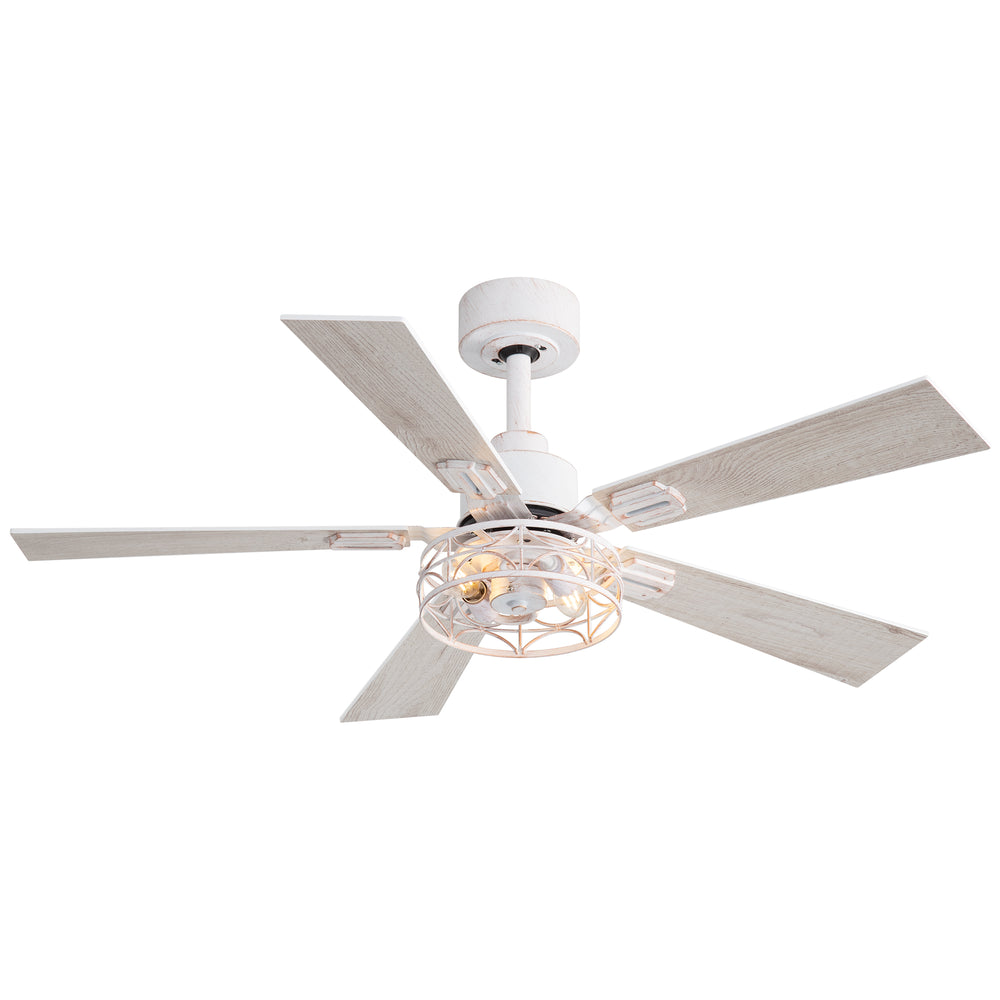 42-inch Ceiling Fan with Distressed White or Matte Black Finish, 5 Reversible Blades, Quiet DC Motor, Remote Control,6" Downrod