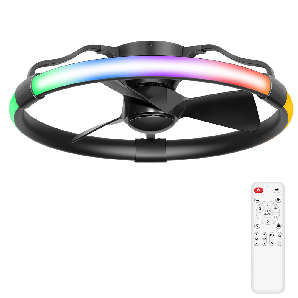 Delvessa 24-Inch Low Profile RGB Ceiling Fan With Dimmable Light