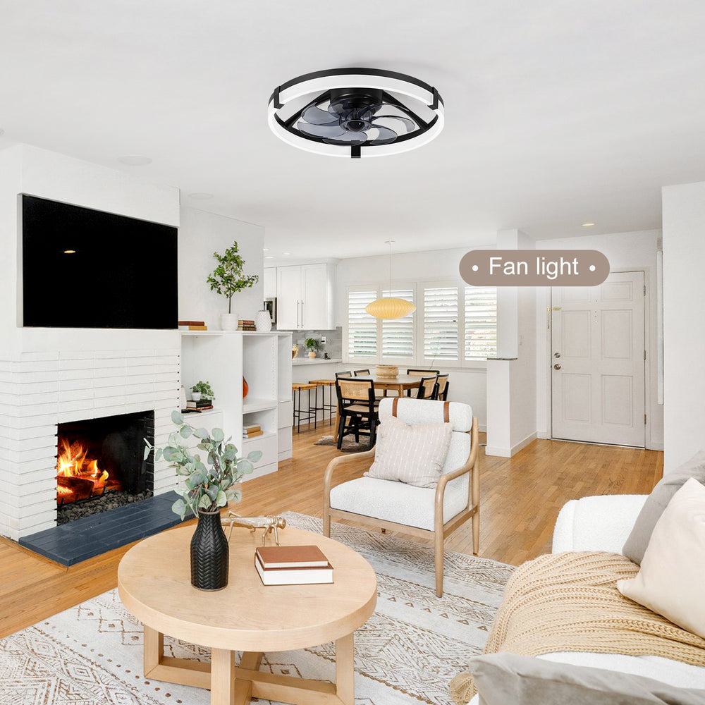 20 Inch Modern Flush Mount Ceiling Fan with Lights, Remote Control Low Profile Ceiling Fan for Bedroom, Quiet Reversible DC Motor, Dimmable LED
