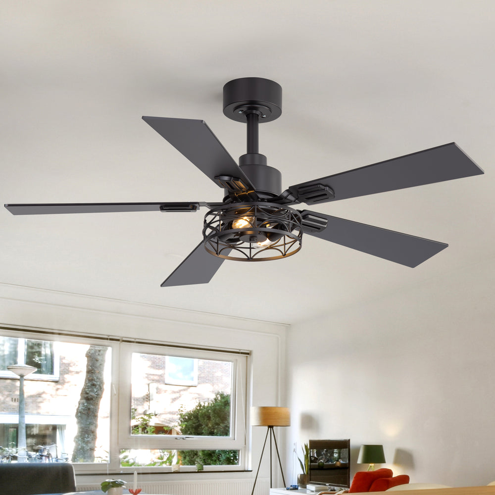 42-inch Ceiling Fan with Distressed White or Matte Black Finish, 5 Reversible Blades, Quiet DC Motor, Remote Control,6" Downrod