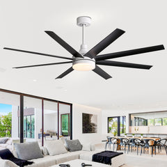 Haywa 65 Inch Black and White LED Ceiling Fan with Light Remote(8-Blade)