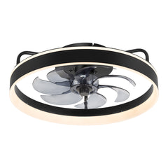 20 inch Black Caged Ceiling Fans with Lights, Low Profile Flush Mount Enclosed Ceiling Fan Remote Control, Reversible DC Motor, Modern Bladeless Ceiling Fan with Led Light for Bedroom