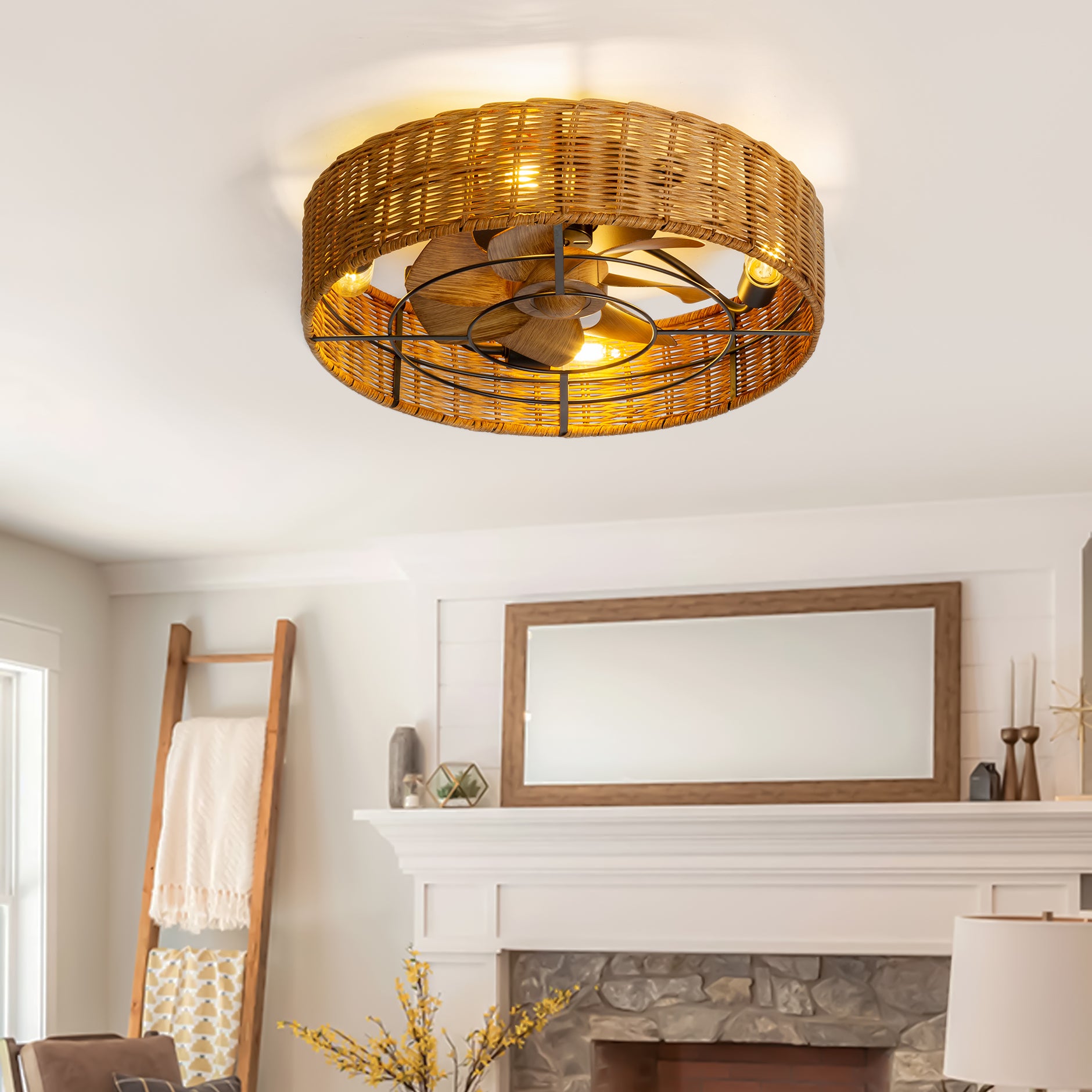 48W Dimmable Flush Mount LED Ceiling Light Fixture, 17.6" Round Close To Ceiling Lights With Remote Control, Modern Ceiling Lighting For Bedro