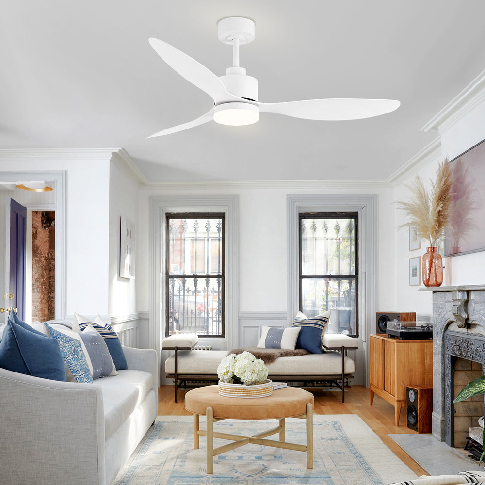 52-Inch Modern Ceiling Fan with Light, 3 ABS Blades, 18W LED with 3 Color Temperatures, Remote Control with 6 Speeds, Reverse Function, Timer, Quiet DC Motor, Includes 5" & 10" Downrods, Ideal for Dining, Bedroom, and Living Room