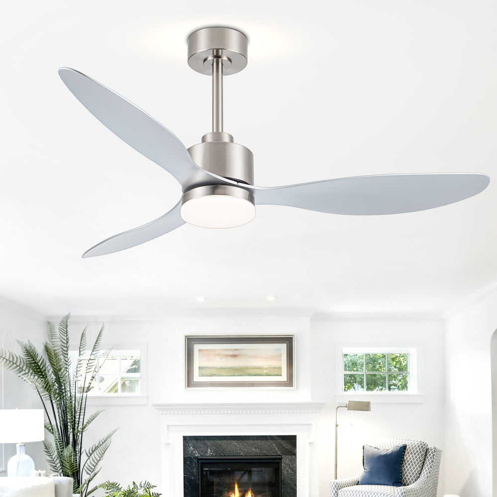 52-Inch Modern Ceiling Fan with Light, 3 ABS Blades, 18W LED with 3 Color Temperatures, Remote Control with 6 Speeds, Reverse Function, Timer, Quiet DC Motor, Includes 5" & 10" Downrods, Ideal for Dining, Bedroom, and Living Room