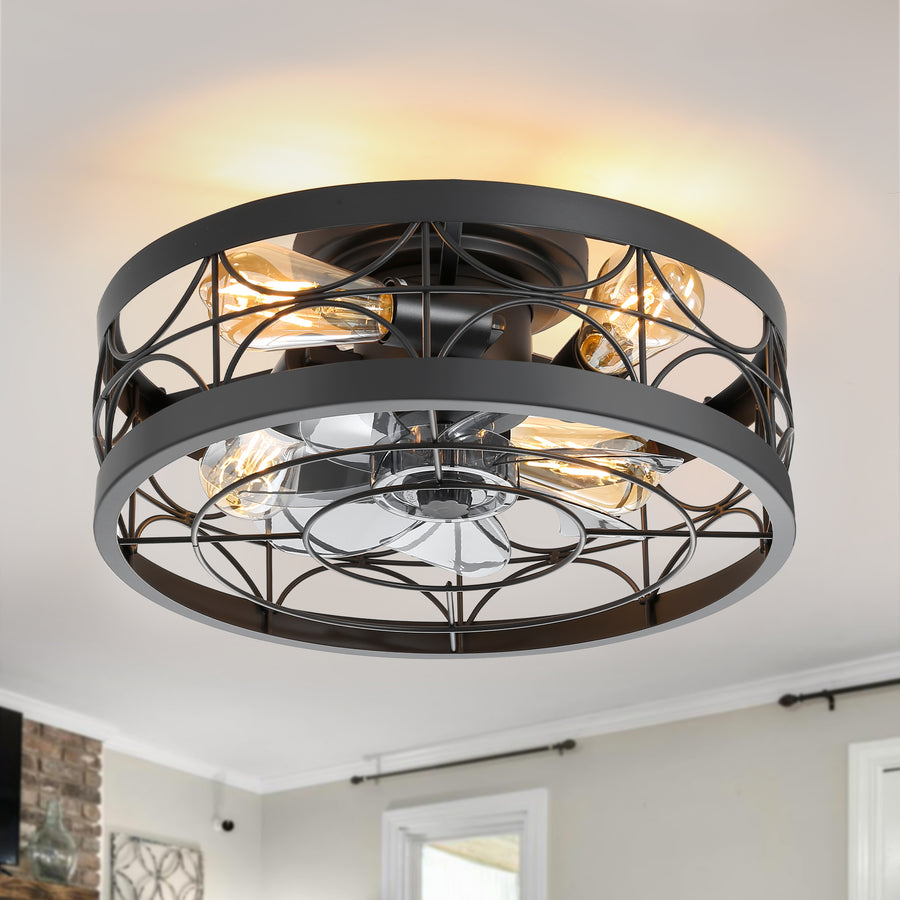 16.5-in Black Low Profile Ceiling Fan with Remote Control(7-blade)