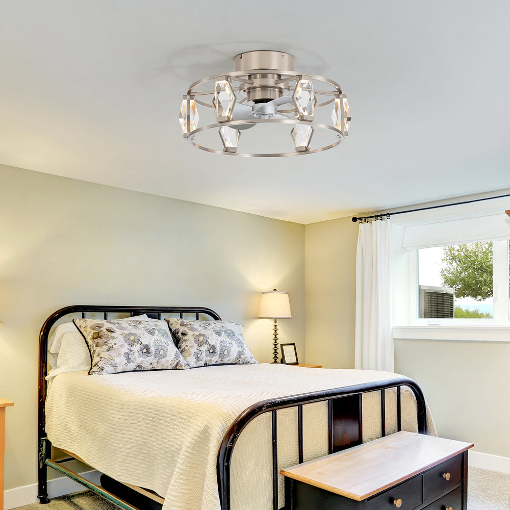20.8-inch Flush Mount Crystal Ceiling Fan with Dimmable LED Light and Remote(3-Blade)